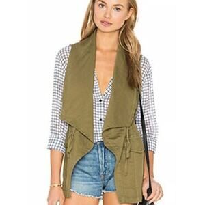 NWT Linen Cotton Sanctuary Sleeveless Army Green Drawstring Vest with Pockets‎